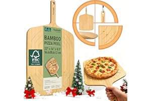 Homish Bamboo Pizza Peel with Size Markings – 10”,12”,14 inch Wood Pizza Paddle Turner with Easy-Grip Handle for Sliding in O