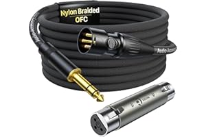 AA AUDIO ACCESSORY XLR Male to 1/4 Cable with XLR Female to Female Adapter Bundle, Rean Connectors from Neutrik, Kevlar-Reinforced Nylon Braided TRS Cable, Balanced Quarter Inch Cord, 6ft, OFC