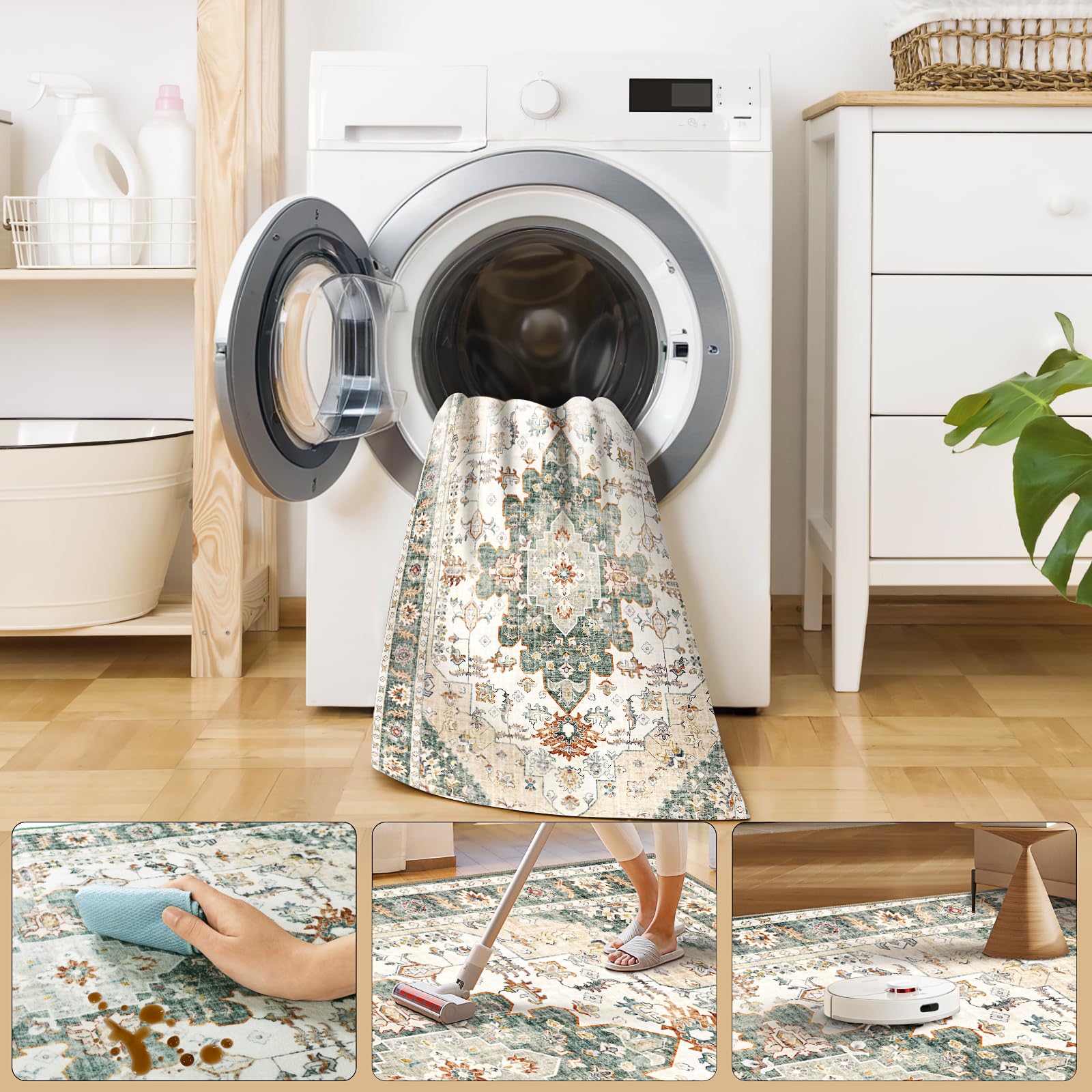 Roseek Rug Runners for Hallways Non Slip 2x6, Kitchen Rugs with Rubber Backing, Washable Vintage, Boho Area Rug for Living Room, Low Pile Distressed Rugs Carpet Runners for Bedroom, Entryway, Laundry