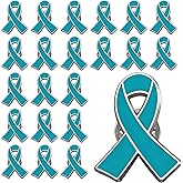 joixy 25/50/100/200 pieces Teal Ribbon pin Awareness Lapel Pins Ovarian Cervical Cancer pin Sexual Assault Teal Ribbon Brooch pin badge bulk