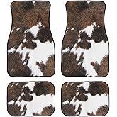 TVMDIZEE Cow Print Car Floor Mats 4Pcs Abstract Cowhide Fur Brown White Cute Farmhouse Animal Skin Print Floor Mats for Cars Custom Front Rear Vehicle Rugs Universal Auto Accessories for Trucks