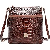 Makcr Joacbv Women Crocodile Shoulder Flat Square Handbag Trendy Elegant Stylish bag Ladies Leather Crossbody Purse