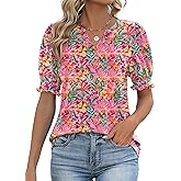 Rapbin Women's Puff Short Sleeve T Shirts V Neck Summer Tops Casual Fashion Blouses