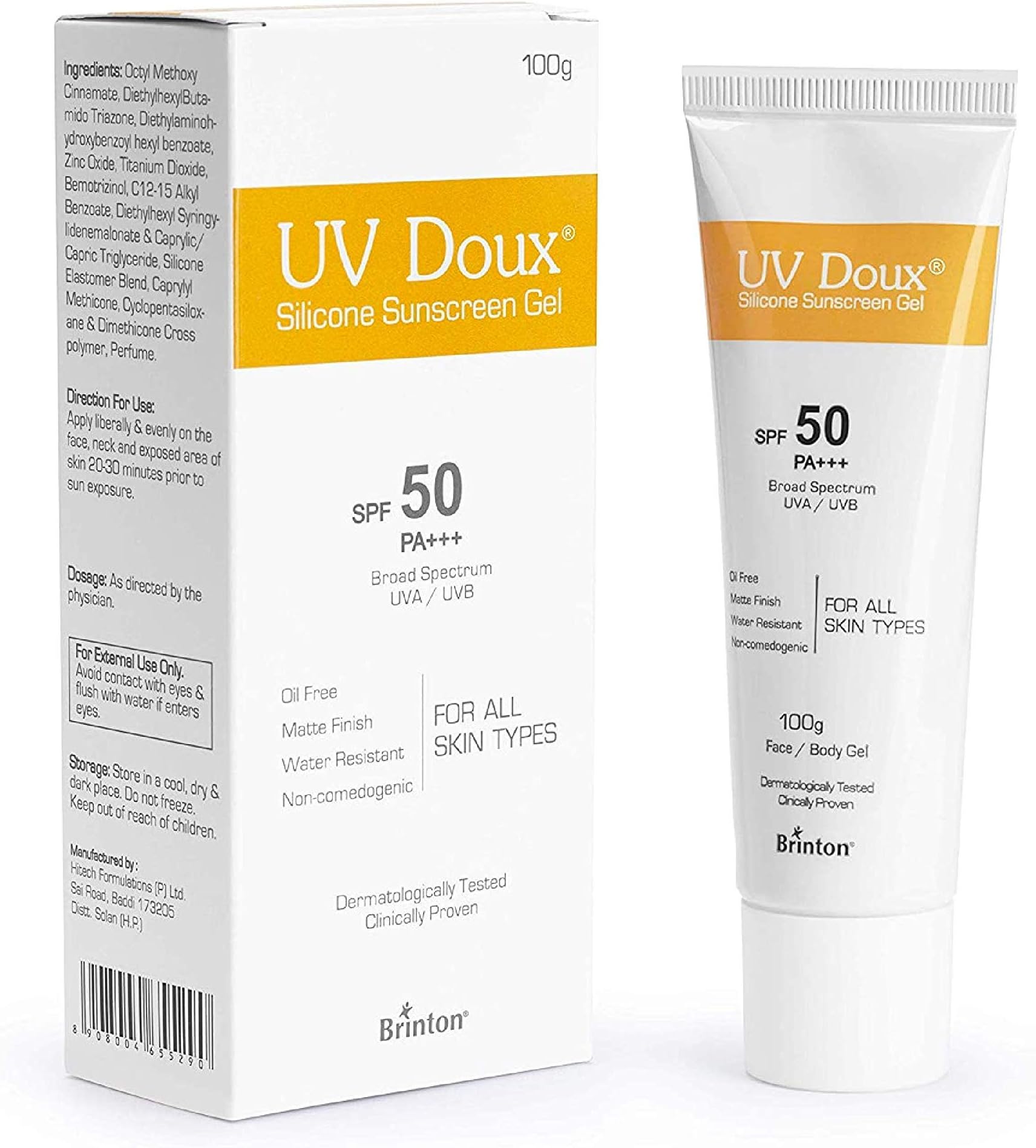 Brinton Uv Doux Silicone Sunscreen Liquid Gel Spf 50 Pa+++ With Broad Spectrum, Water Resistant Sunscreen For Women, 100 G