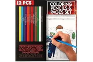 Pun Labs Stranger Colors-Inspired Colored Pencils Set of 12 with 10 Fun Coloring Pages – Soft Core Drawing Pencils for Adults & Teens, Ideal for Art Supplies, Office Supplies & Stranger Things Fans