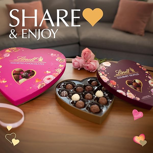 LINDT VALENTINE’S CLASSIC HEART ASSORTED GOURMET CHOCOLATE CANDY TRUFFLES, 8.8 OZ.