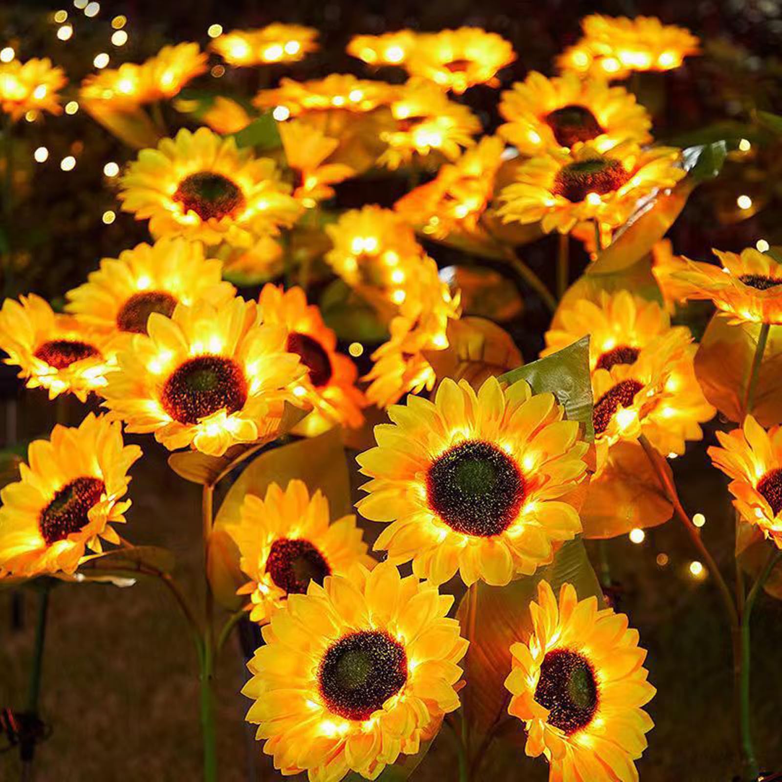 XhuangTech 3 Pack 9 Flowers Solar Sunflower Lights Outdoor Garden Waterproof, 24 LED Warm White Flower Solar Stake Lights Outdoor Decor for Yard Lawn Patio Porch Fence Flowerbed Pathway