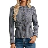 GRACE KARIN Women Button Up Cable Knit Sweater, Cropped Cardigan Sweaters, Chunky Winter Clothing 2025