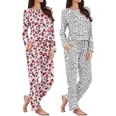 Xelky 2 Pack Womens Pajamas Set Long Sleeve Pajama Tops and Pants Sleepwear Soft Lounge Sets with Pocket