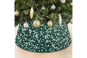 FOTSHARER Christmas Tree Collars for Artificial Trees 23.6 in Diameter Green Christmas Tree Skirt Tree Ring for Halloween Unique Sequins Tree Base Cover Double Layer Tree Skirts for Christmas Party Ornaments