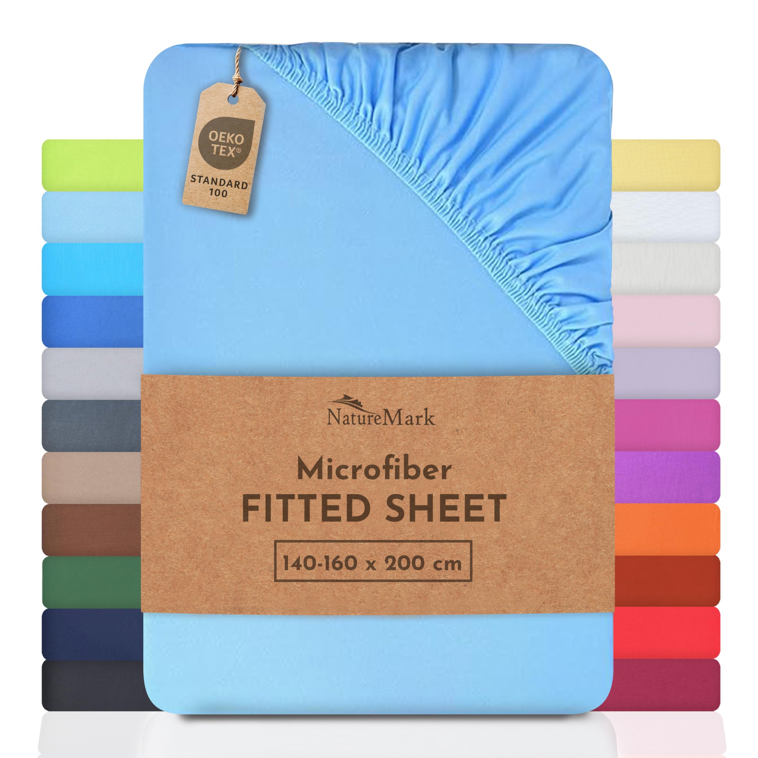 NatureMark Microfiber Fitted Sheet – Soft, Breathable & Comfortable – With Elastic Band – 140 x 200 cm – Light Blue — image 1