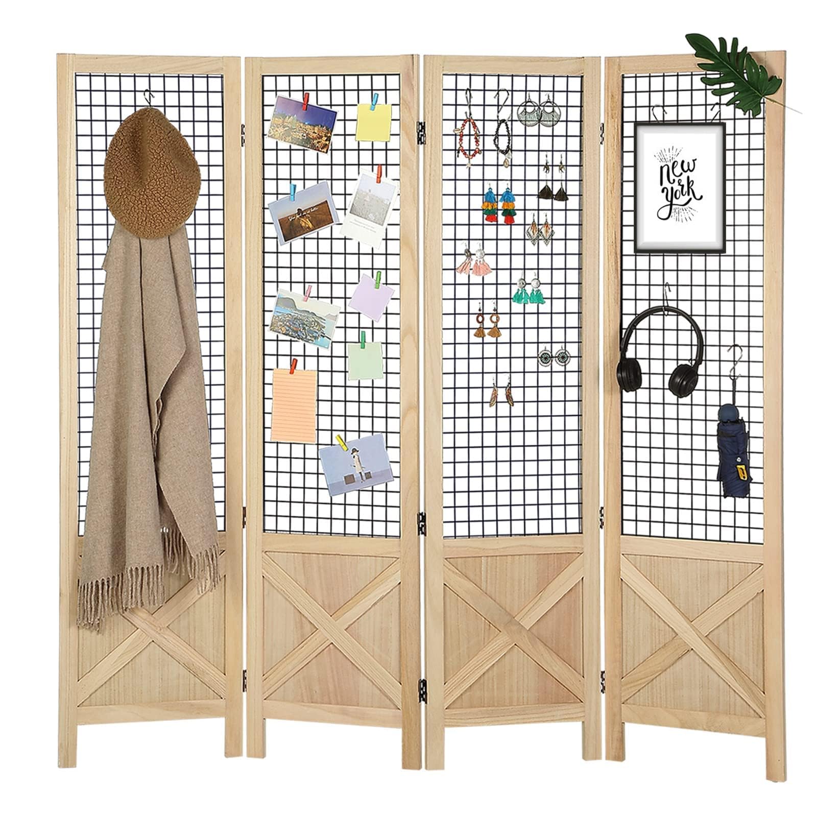 Photo 1 of Wnutrees 4 Panel Gridwall Display, Portable Freestanding Display Board for Craft/Art Shows, Retail, Events, Decorative Wood Room Divider Folding Screens, Natural