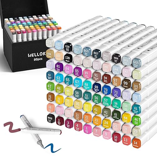 WELLOKB Alcohol Markers, 80 Colors Dual Tip Blender Art Markers for Coloring, Illustrations, and Sketching, Coloring marker for Book Painting