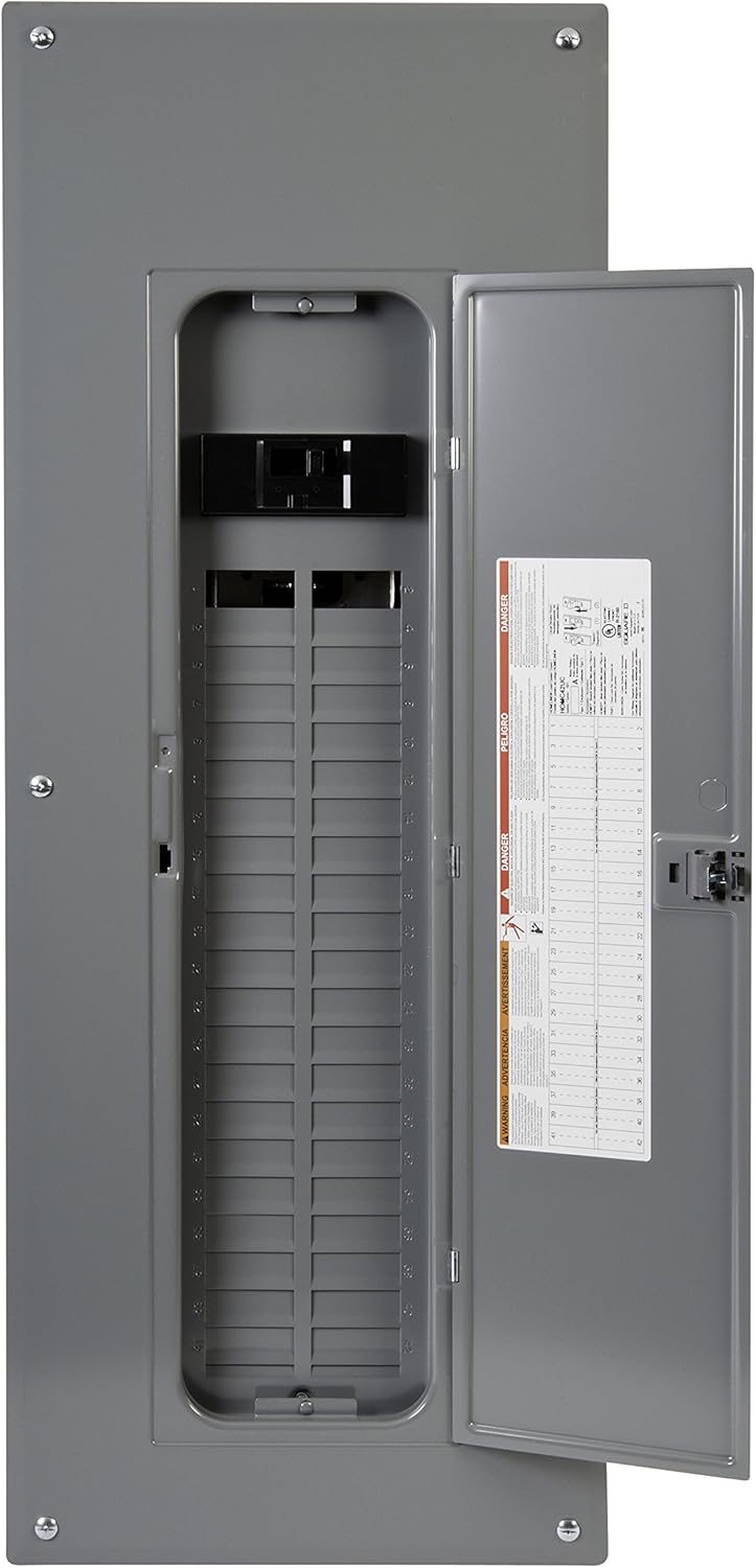 Square D by Schneider Electric HOM4284M200PC Homeline 200-Amp 42-Space 84-Circuit Indoor Convertible Main Breaker Load Center with Cover, Plug-on Neutral Ready