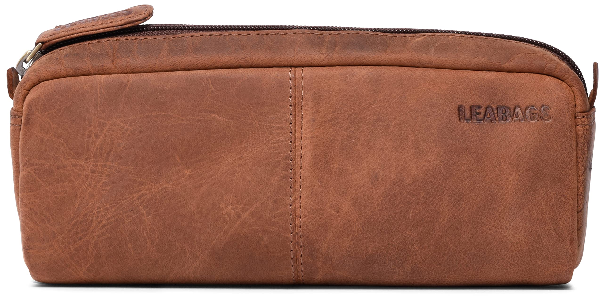 LEABAGS Fort Wayne Leather Pencil Case I Genuine Buffalo Leather Pencil case I Leather case I Vintage Pen Holder I Small Pencil case I Pencil case I 20x9x6 cm I Brown