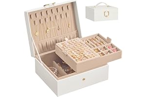 SONGMICS 2-Layer Jewelry Box Organizer, Jewelry Storage Case with Removable Tray and Handle, for Necklaces, Earrings, Rings, 