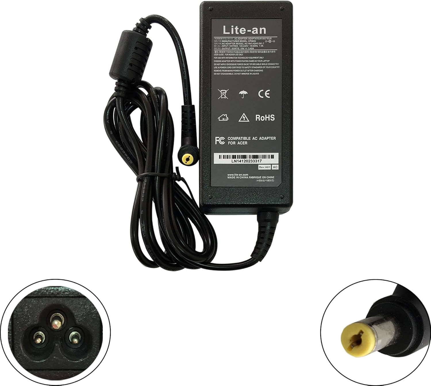 Chargeur 65W Pour Acer Aspire - Compatible De Nombreux Modèles (19V 3.42A, Connecteur 5.5x1.7mm)
