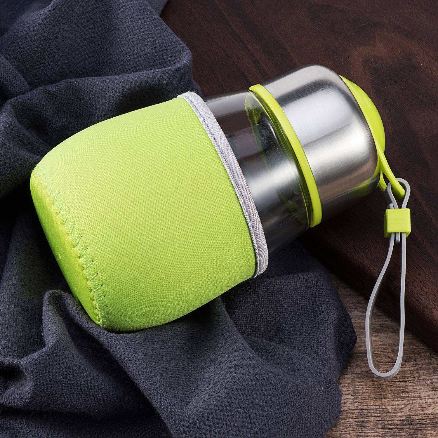 14oz Cute Penguin Borosilicate Glass Student Water Bottle (Green,Pink,Blue） (Pink)