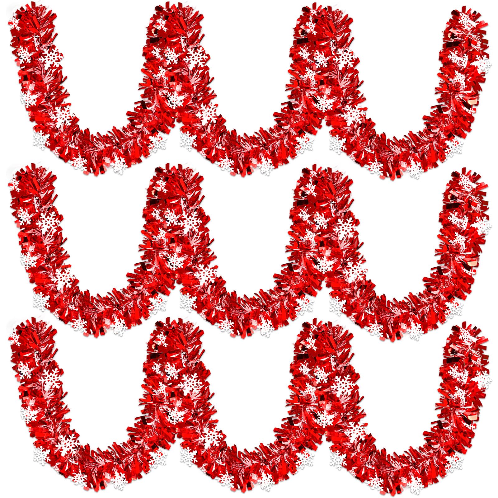 Photo 1 of ***FACTORY SEALED***MARFOREVER Red Snowflake Tinsel Garland Winter Wonderland Decorations, Christmas Winter Metallic Garland for Winter Xmas Tree Holidays New Year Weddings Party Home Wall Hanging Decor, 3 Pcs 19.7 Ft