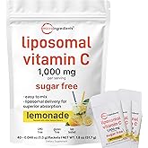 Micro Ingredients 1,000mg Vitamin C Powder for Daily Use | Liposomal Fat-Soluble Form for Better Absorption | Sugar-Free Lemonade Drink Mix | 40 Travel Packets, Fast-Dissolving