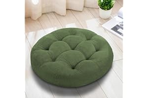 Millsilo 22 inch Floor Pillow, Large Floor Cushions, Round Floor Cushion Seating for Adults Kids, 4 Inch Thick Tufted Meditation Cushion for Yoga Living Room Tatami Floor, 22x22x4 Inch, Green