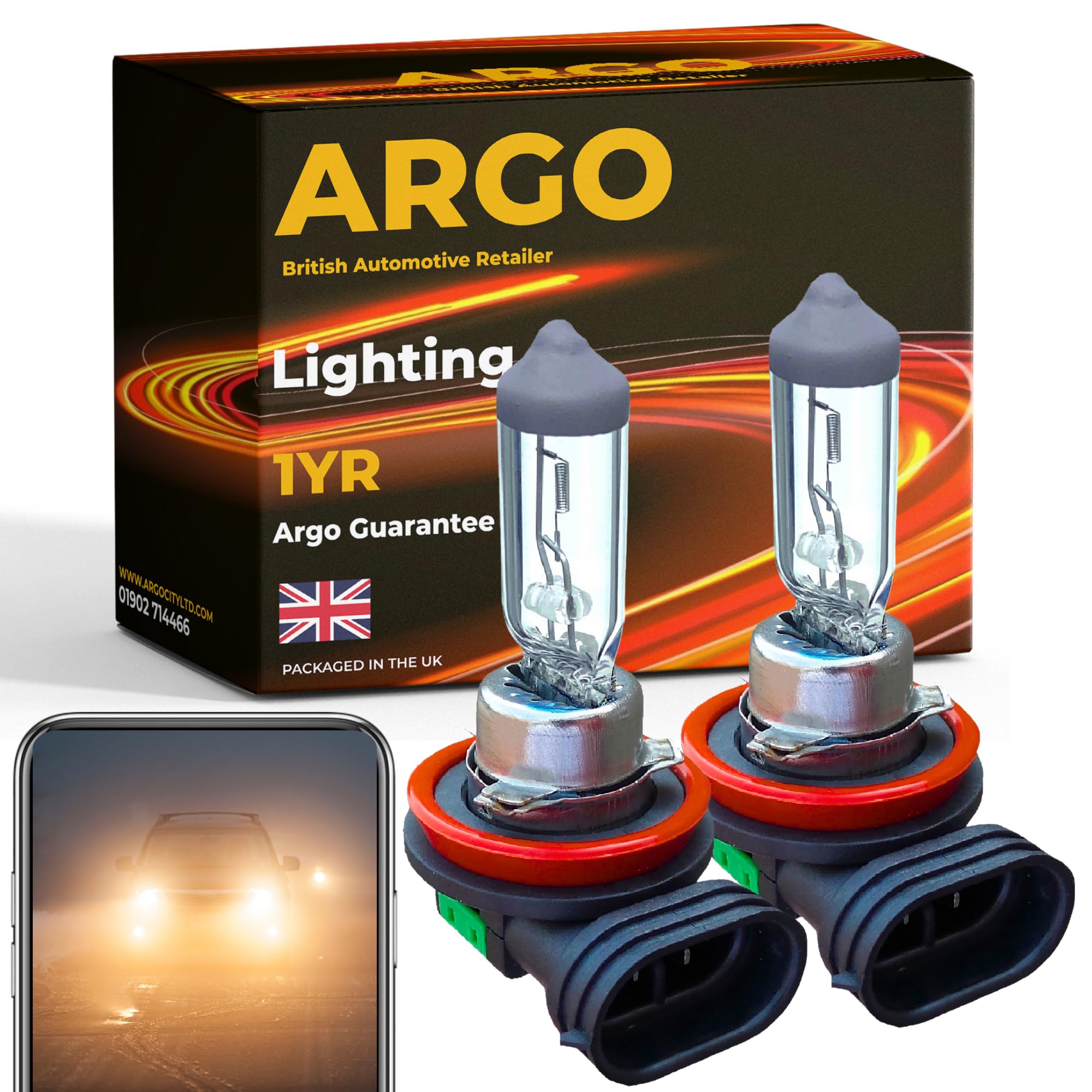 Argo H11 Headlight Bulb 55w Halogen 2500k 12v PGJ19-2 Front Fog Light Bulb Lamp Car Van Main Dipped High Low Beam Bright H11 711 Car Headlight Bulb H11 Bulb