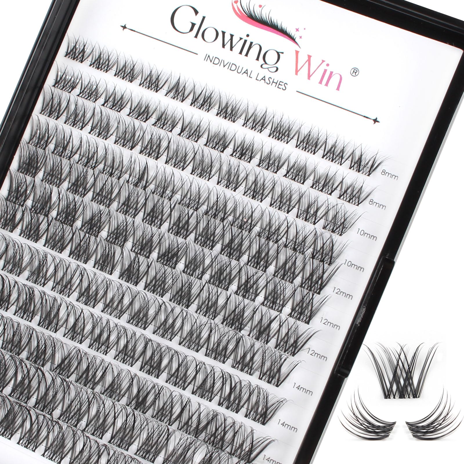 Glowing Win 144PCS Cluster Lashes Natural Look Wispy False Eyelashes Individual DIY Lash Extensions Transparent Band Eyelash Extensions At Home C D Curl Strip Eye Lashes Mix 8-16mm — image 1
