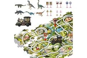 BIOTTRO Puzzle Track Car Play Set with 6PCS Dinosaur Figures Railcar Floor Puzzle for Kids Ages 3-5 Race Tracks Montessori Toys for Toddlers Birthday Gift for Boys 3 4 5 6 Years Old