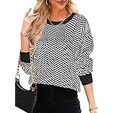 Dokotoo Women's Crewneck Cute Sweaters 2024 Striped Colorblock Fall Winter Knitted Pullover Tops