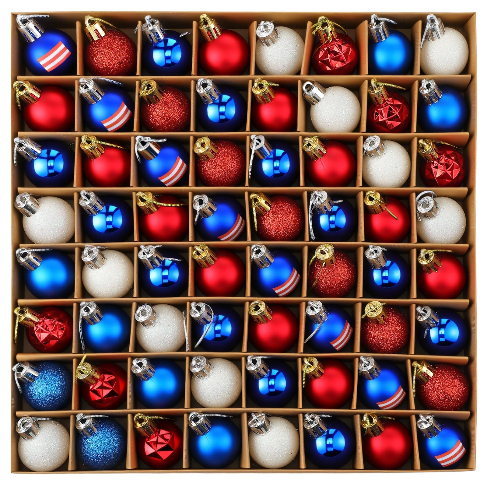 Photo 1 of PullCrease 64 Pcs Red White Blue Tree Ornaments Christmas Ball Tree Hanging Decorations Independence Day Patriotic for American National Memorial Day Holiday Party Decoration