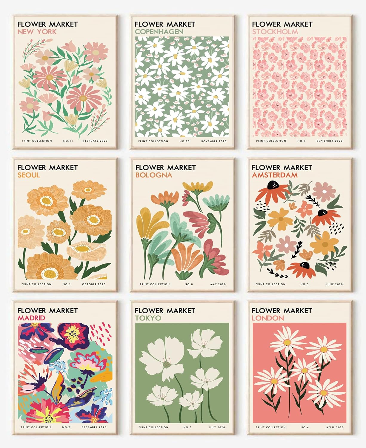 Wall Décor - Flower Market Posters Set of 9, Minimalist Flower Market Wall Art Prints, Danish Pastel Room Decor Aesthetic, Vintage Flower Pictures Wall Decor, Abstract Canvas Floral Painting for Bedroom, Living Room, Dorm, Bathroom,Gallery|Unframed 8