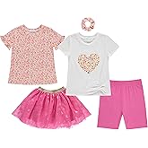 BTween Girls 4 Pack Floral Fashion Summer Clothes Set - Tutu Skirt Tank Top Short Sleeve and Biker Shorts