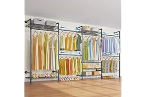 Timate F4 Wall Mounted Clothes Rack Industrial Pipe Clothing Rack for Hanging Clothes, Expandable Garment Rack Heavy Duty Wardrobe Closet Organizer and Storage, Black Adjustable Industrial Closet Kit