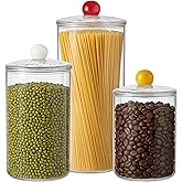 FISDEN Set of 3 Acrylic Apothecary Jars, Airtight Candy Cookie Canister with Lids, Bathroom Vanity Organizer for Cereal, Spice, Snack, Food Storage, Bath Salt, 30oz, 47oz, 67oz