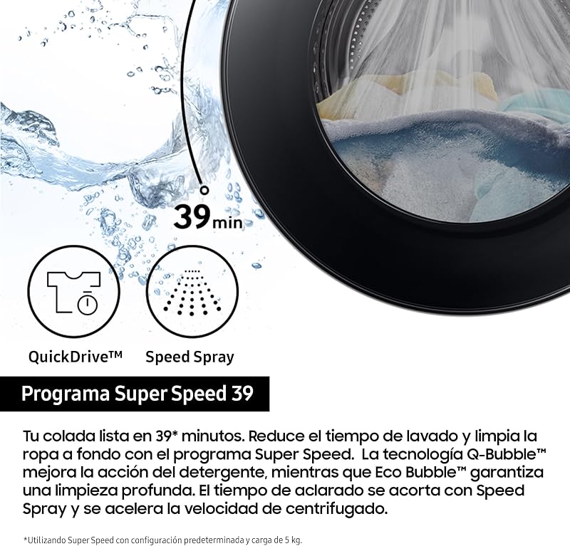 WW11DB7B34GWU3, Lavatrice AI EcoBubble, 11 kg, Efficienza Energetica A-20%, con SmartThings, Intelligenza Artificiale e Programma Super Speed 39, Bianco
