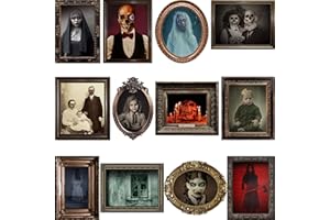 DUAIAI Halloween Decorations, 12 Pieces Laminated Halloween Gothic Decor Poster Frames Durable Haunted House Creepy Portraits Pictures Spooky Home Decor