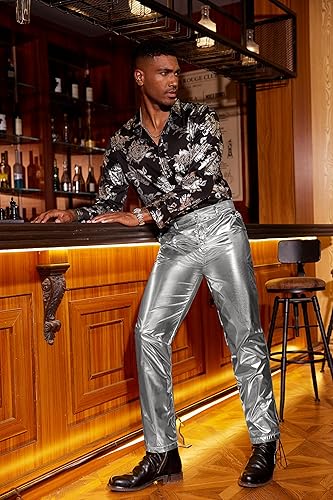 COOFANDY Shiny Pants for Men Metallic Night Club Disco Pants 70s - Main Image