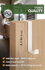 4smile Over Door Hook Set of 10 - White, Holds 8KG, 3.6/4.6 cm Leaf Depth view 5