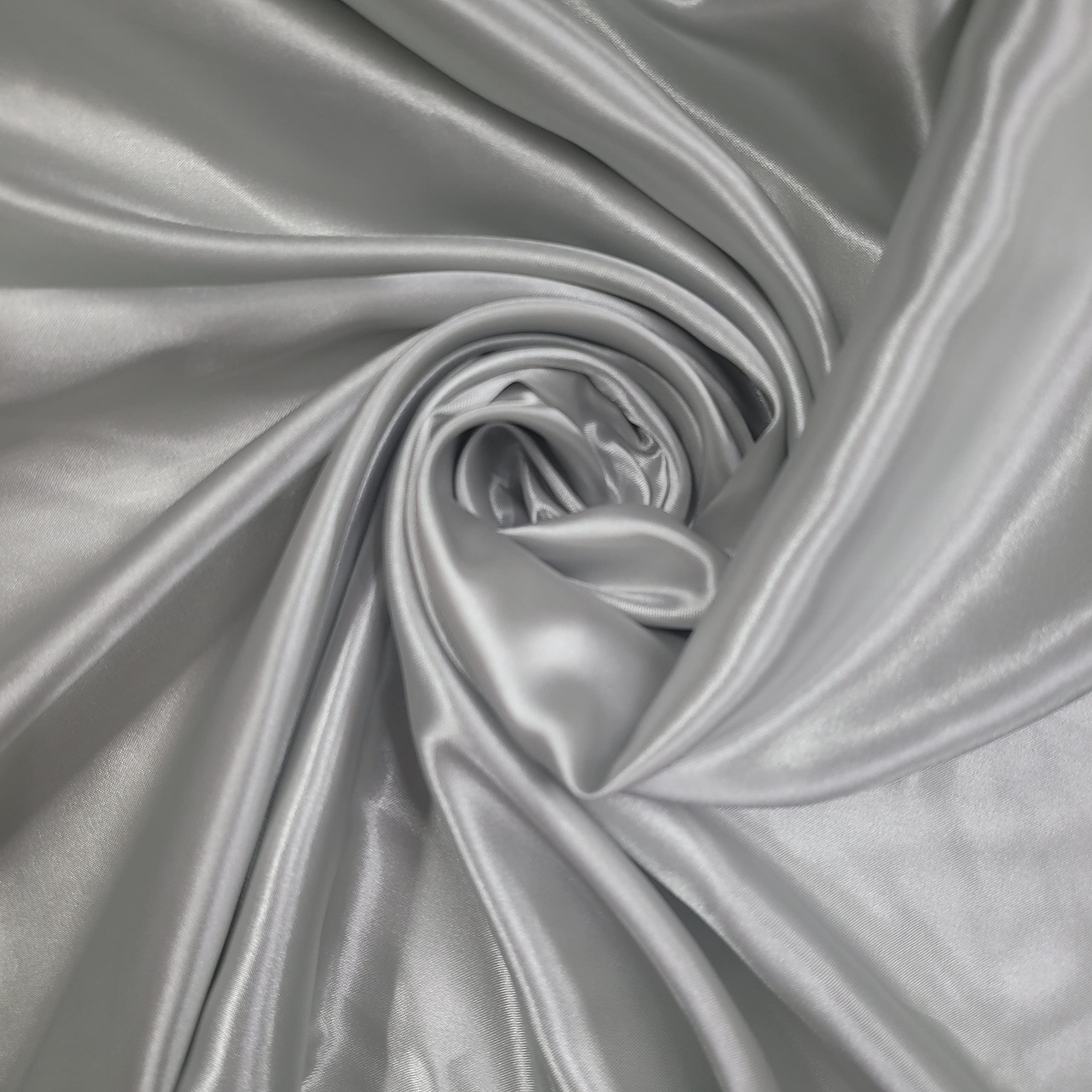 58"/150cm Wide Plain Poly Silk Satin Fabric (Available in 20+ Colours & Various Lengths) (Silver Grey, 2 Meter) — image 1