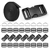 RNKP 5/8" Buckles and Straps Set: 10 Yards of Thick Nylon Webbing, 10-Pack Quick Side Release Adjustable Plastic Buckles, 20 Tri-Glide Slide Clips 10 Metal D Rings (5/8 Inch Combo Set)