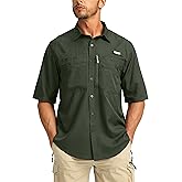 Men's Fishing Shirts with Zipper Pockets UPF 50+ Lightweight Cool Short Sleeve Button Down Shirts for Men Casual Hiking