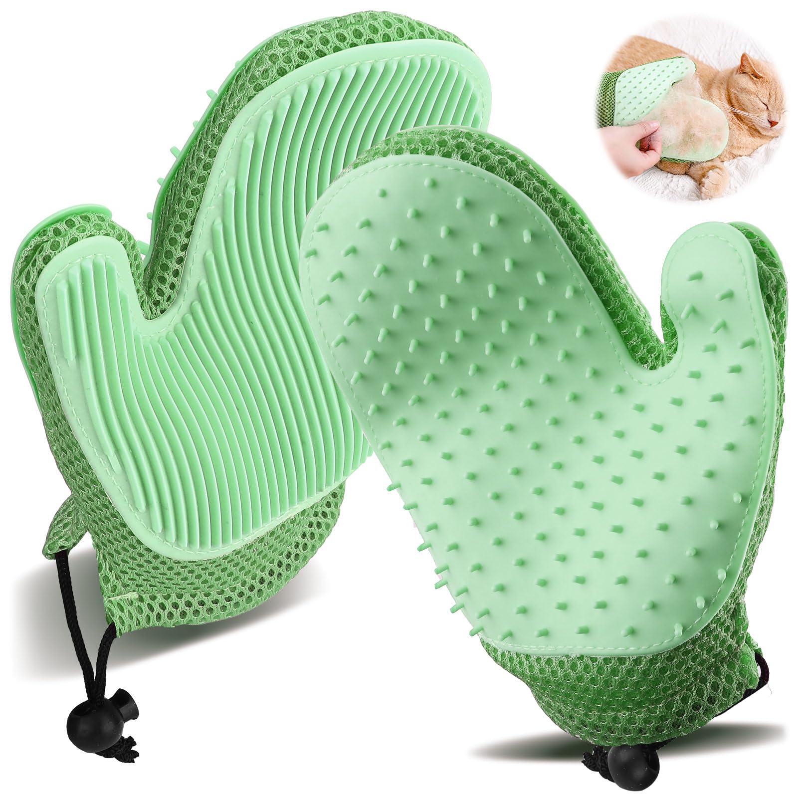 LELE LIFE 2Pcs Pet Grooming Gloves, Double-Sided Dog Cat Brush Glove for Shedding, Massage, Bathing, Pet Hair Remover Mitt for Couch, Clothes, Carpet (Green)