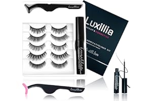 Luxillia Magnetic Eyelashes with Eyeliner 7 Piece Set, Most Natural Looking Magnetic Lashes Kit with Applicator, Best 8D, 3D Look, Reusable Fake Eye Lash, No Glue, Strongest Waterproof Liquid Liner