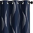 Deconovo Blackout Curtains - Silver Wave Print, Thermal Insulated, Noise Reducing, Privacy Drapes for Bedroom & Living Room (52W x 84L Inch, Navy Blue, 2 Panels)