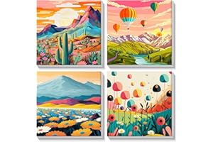 MISCER 4 Pack Paint by Numbers Kit for Adults Beginners, Easy Acrylic Art Number Painting for Adults On Canvas Framed, Landsc