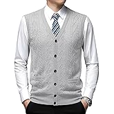 Leyoutx Men's Classic V Neck Wool Blend Sweater Vest Sleeveless Button Front Knit Cardigan Vest with Pocket