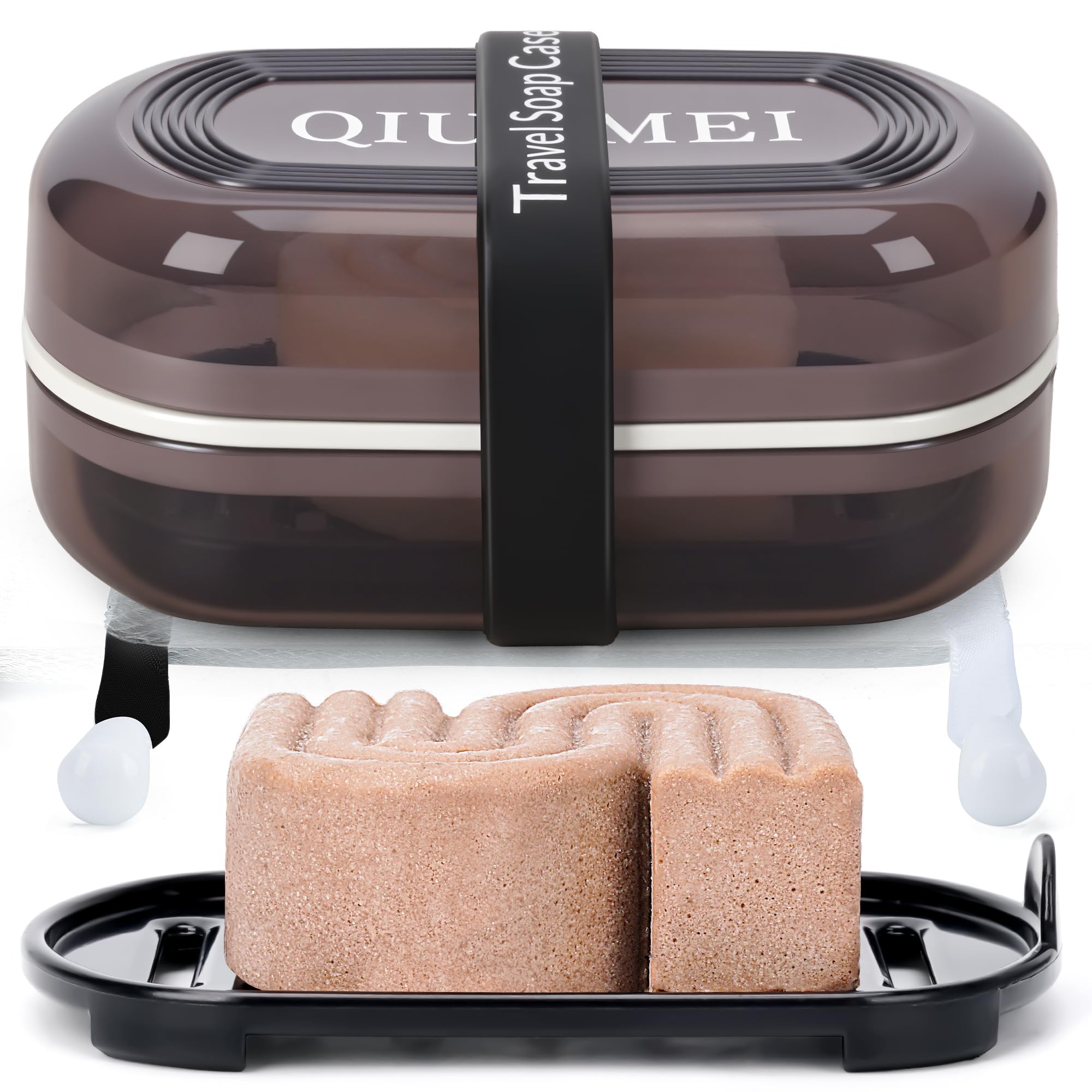 Photo 1 of QIUYMEI Travel Soap Box,soap Bar Holder Dish Container Case with Soap Bag & Silicone Band,Strong Sealing Leak Proof Portable,Best for Bathroom/Camping/Gym/Business Trip (Black)