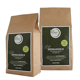 BIO Erdmandelflocken Chufas BIOMOND/2 x 500 g/Vorteilspack/kräftige Flocken, mittelfein gewalzt/tagesfrisch/Nussersatz/Müsliz