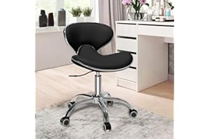 SALONFACTORY Multi-Purpose Adjustable Rolling Stool with Backrest,Drafting Spa Bar Medical Salon Tattoo Stool Chair with Wheels 360 Swivel,Heavy Duty,400lbs Weight Capacity,Black