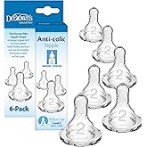 Dr. Brown&rsquo;s Narrow Level 2 Medium Flow Nipple, 3m+, 6-Pack | 100% silicone nipples for Options+ Narrow baby bottles, medium flow rate for 3m+ babies